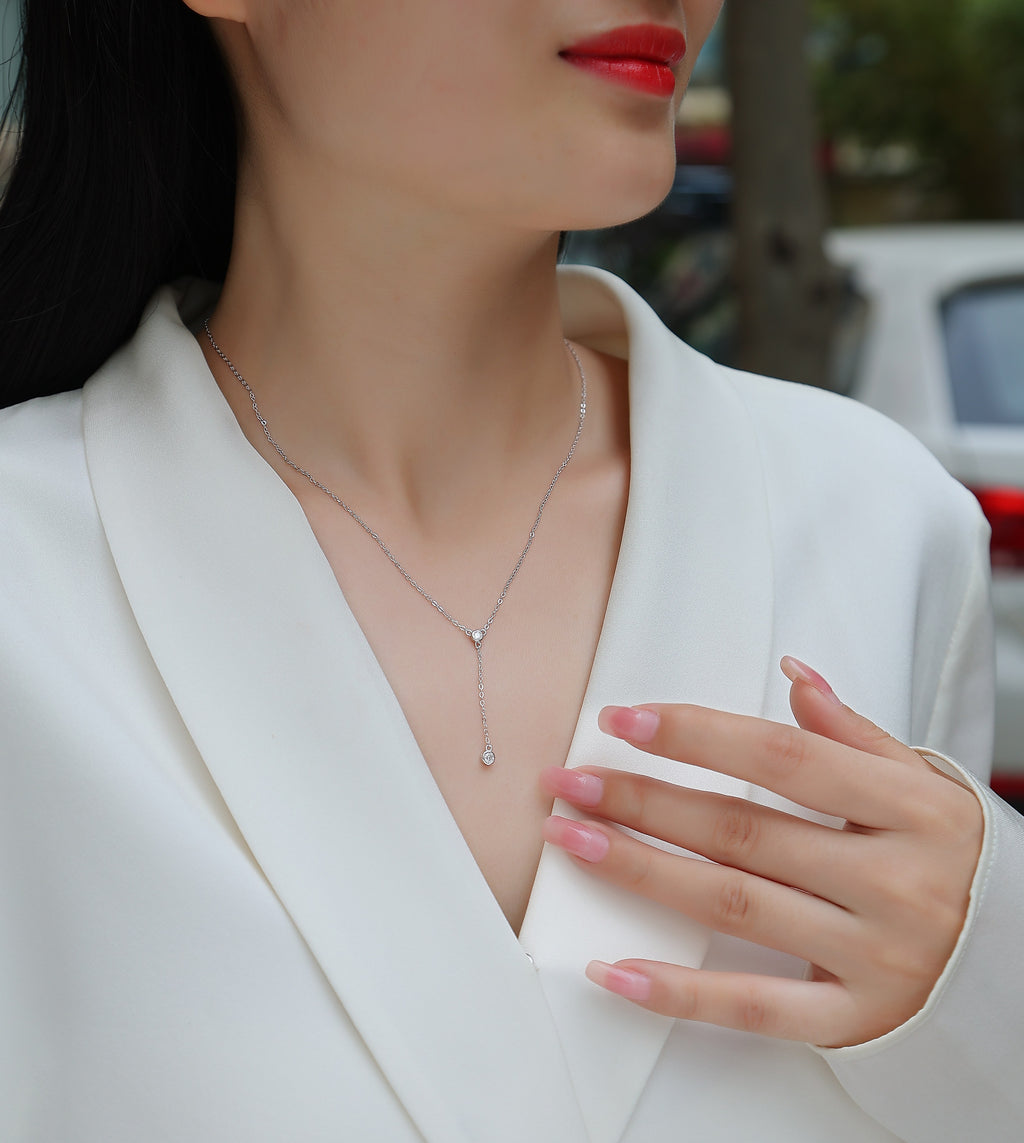Tassel Necklace - A Fashionable And Light Luxury Jewelry Pendant Necklace Set With Top-quality Moissanite, S925 Silver Plated With Platinum