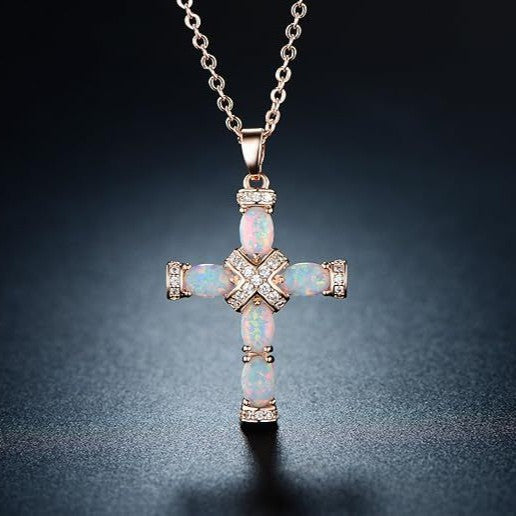 Womens Opal-Imitation Cross Pendant Necklace