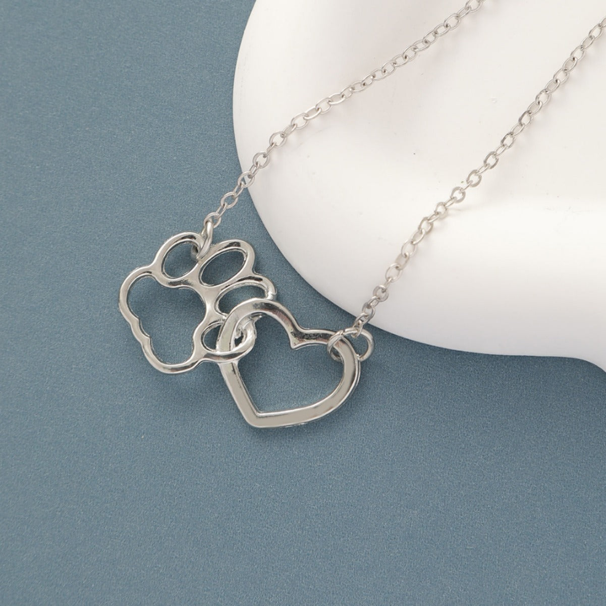 Womens Dog Paw Print Heart Necklace