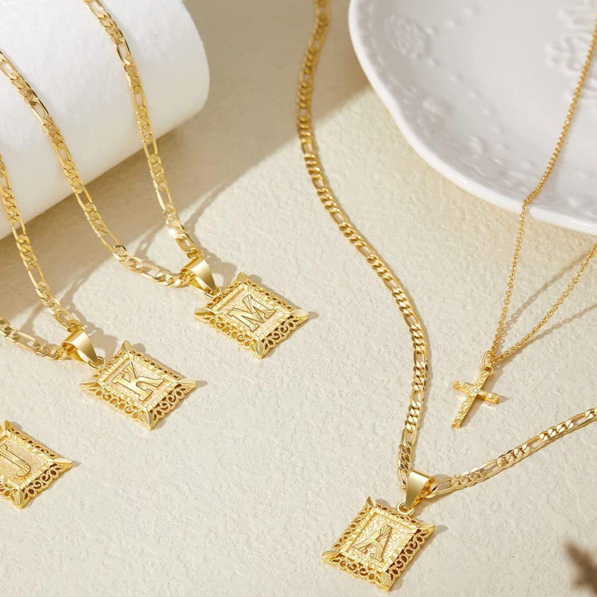 Womens Double-Layer Letter Square Cross Pendant Necklace