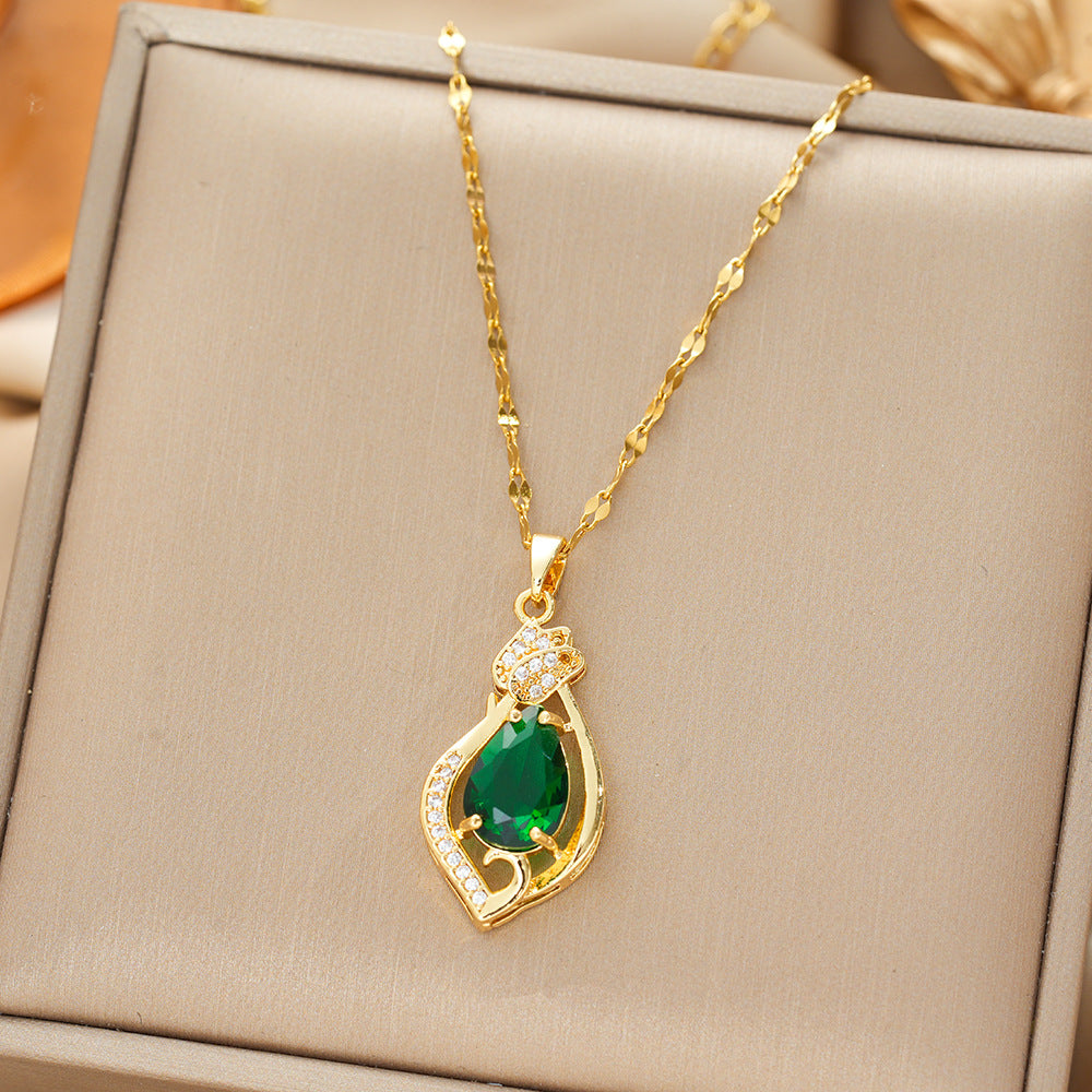 New Sophisticated Green Waterdrop Zircon Necklace For Women