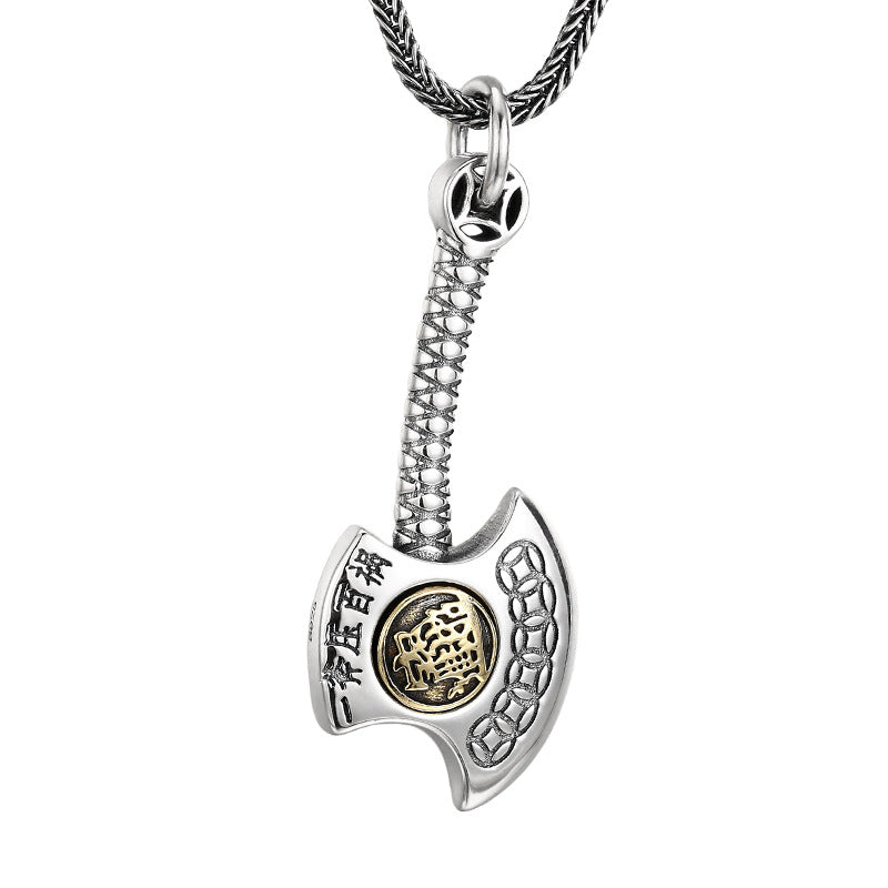 925 Sterling Silver Money Axe Pendant With A Single Axe To Ward Off A Hundred Calamities