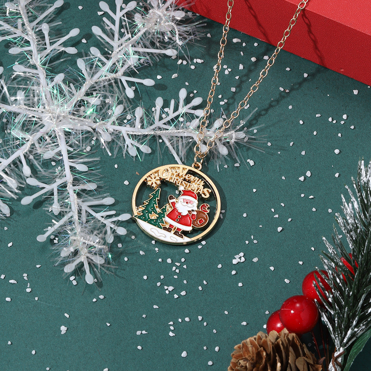 New Christmas-style Santa Claus Holiday-themed Necklace