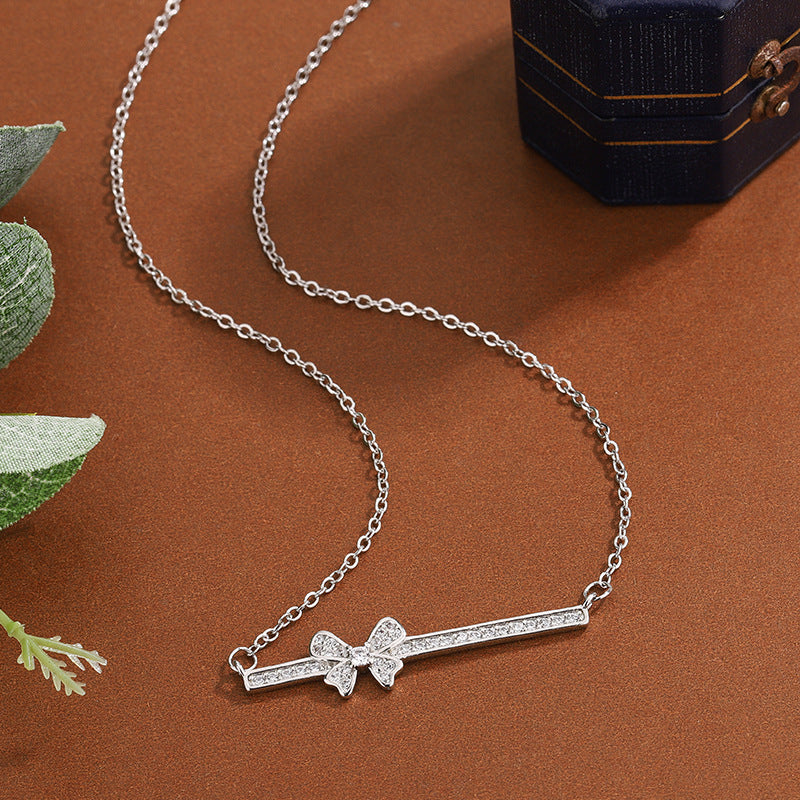 New Womens Stylish Bow Neckpiece Zircon Necklace