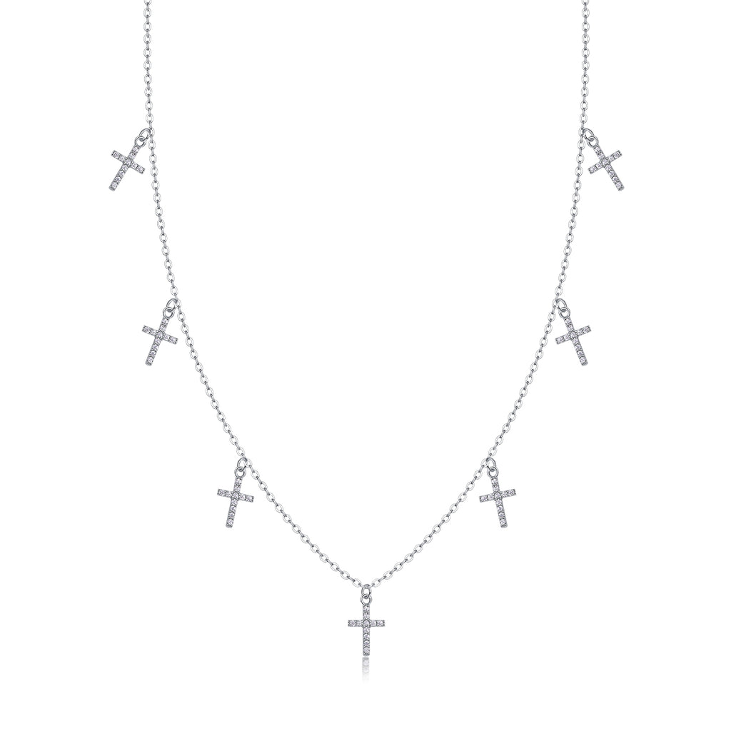 Holy Light Cross - A Fashionable And Light Luxury Jewelry Pendant Necklace Set With Top-quality Moissanite, S925 Silver Plated Platinum