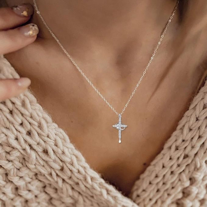 Cross Full Diamond Necklace Crown Rotatable