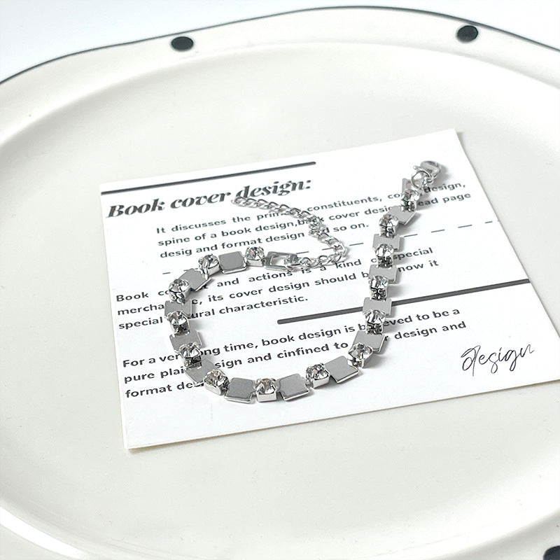 Square-Shape Zircon Titanium Steel Bracelet