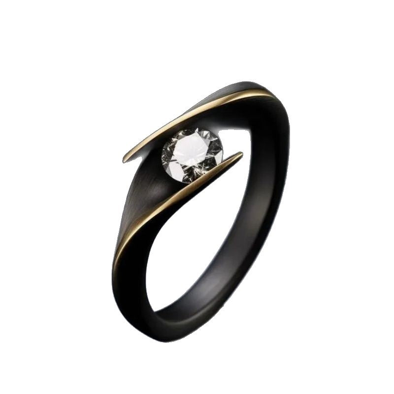 Diamond Ring black Female Minimalist Retro Creative Diamond Studded Ring