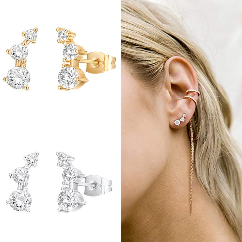 Simple Curved Sparkling Zircon Stud Earrings With Pave-set Stones