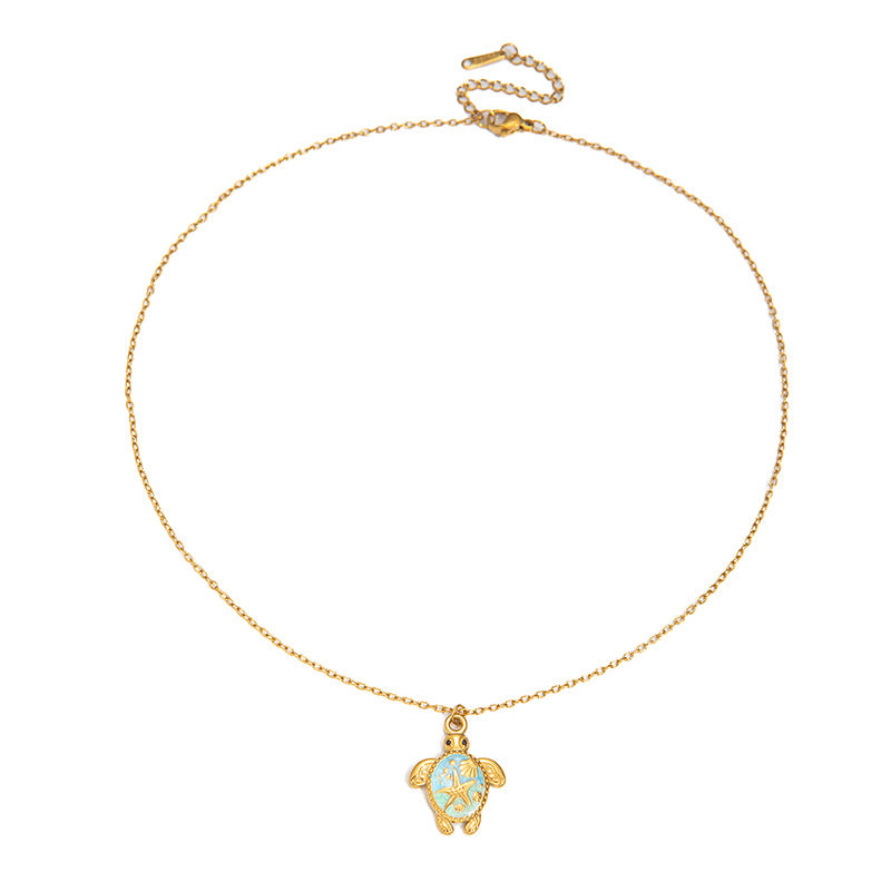 Womens Painted Pentagram Turtle Pendant Necklace