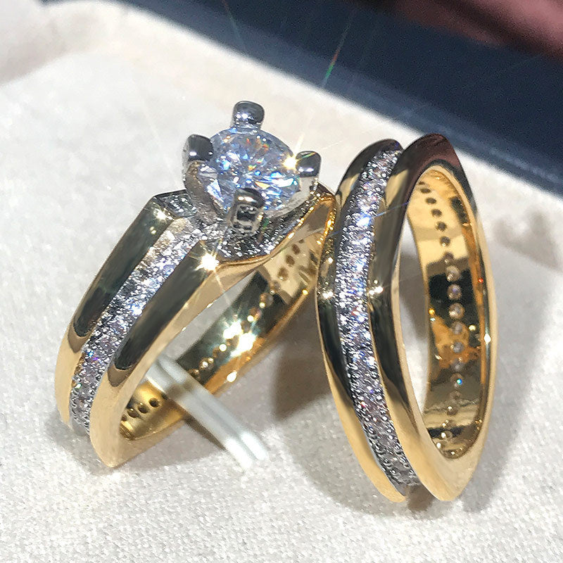 Gold diamond ring IP gold plated AAA grade Diamond CZ