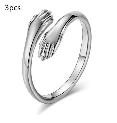 Diamond Ring Alloy Simple Hands Hug Ring Opening Adjustable Jewelry