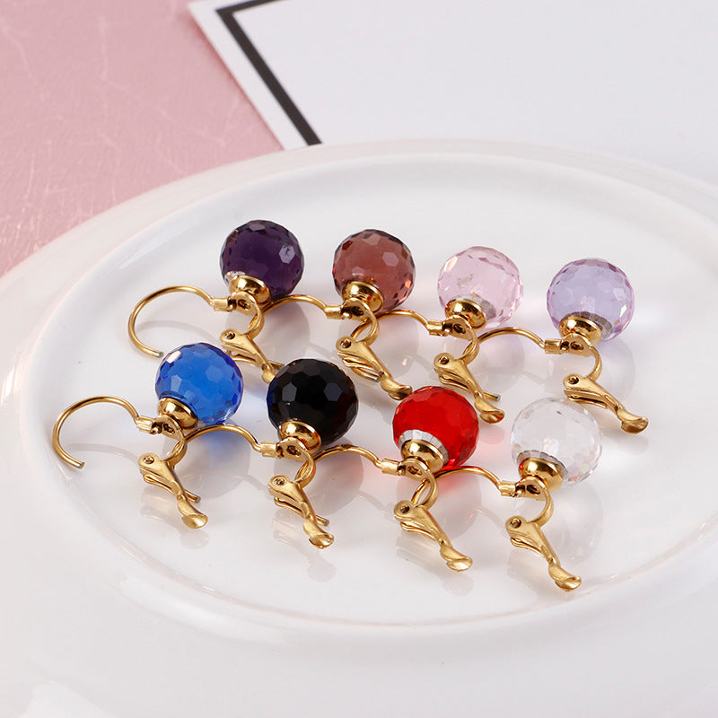 10mm Glass Crystal Ear Hooks Womens Titanium Steel Earrings