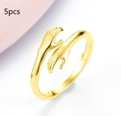 Diamond Ring Alloy Simple Hands Hug Ring Opening Adjustable Jewelry