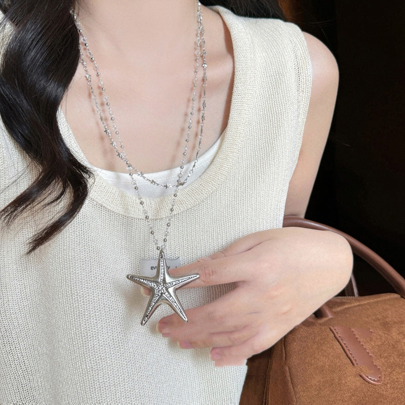 Double-layer Stacked Starfish Pendant Necklace For Women