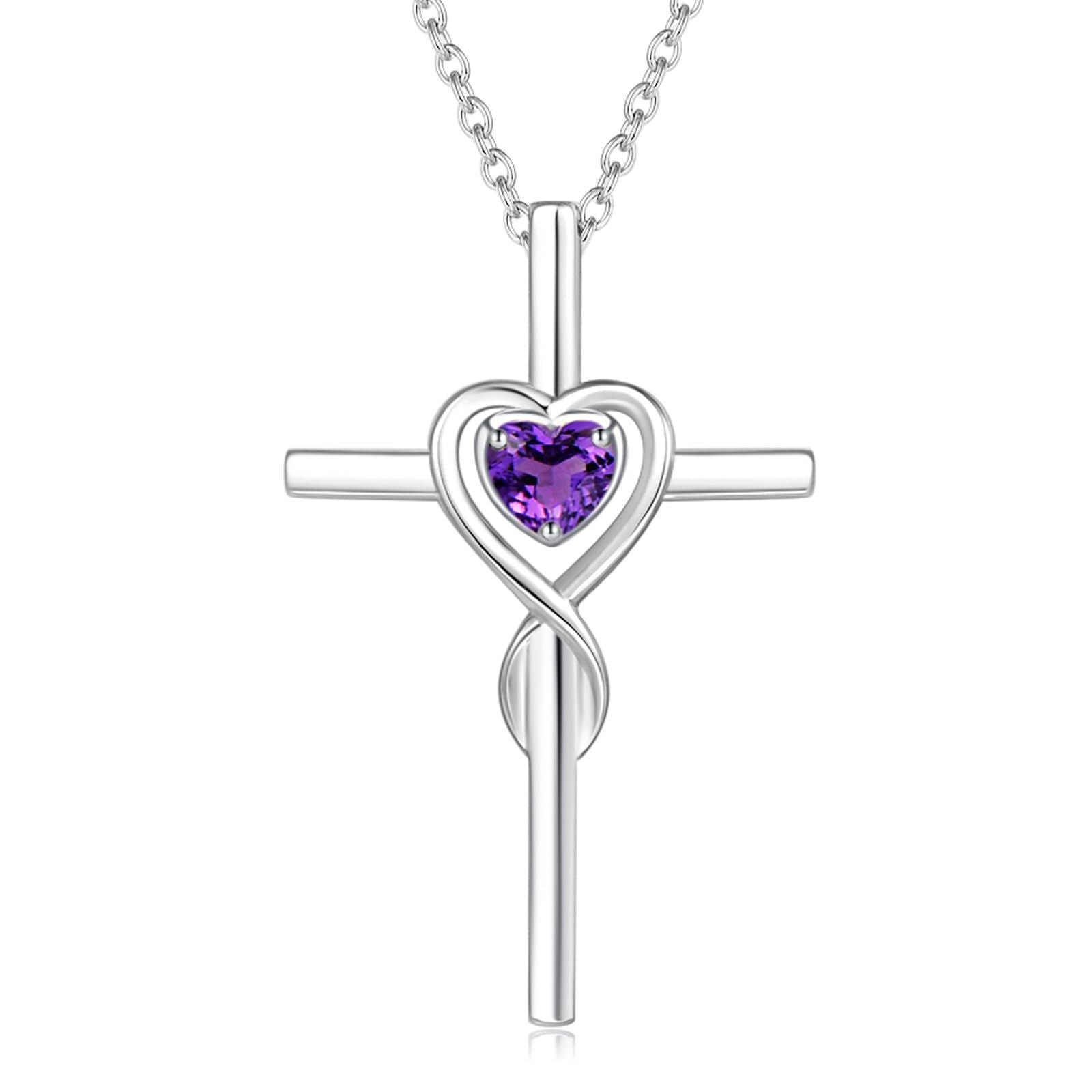 Cute Necklace With Twelve Birthstone Cross And Heart Pendant