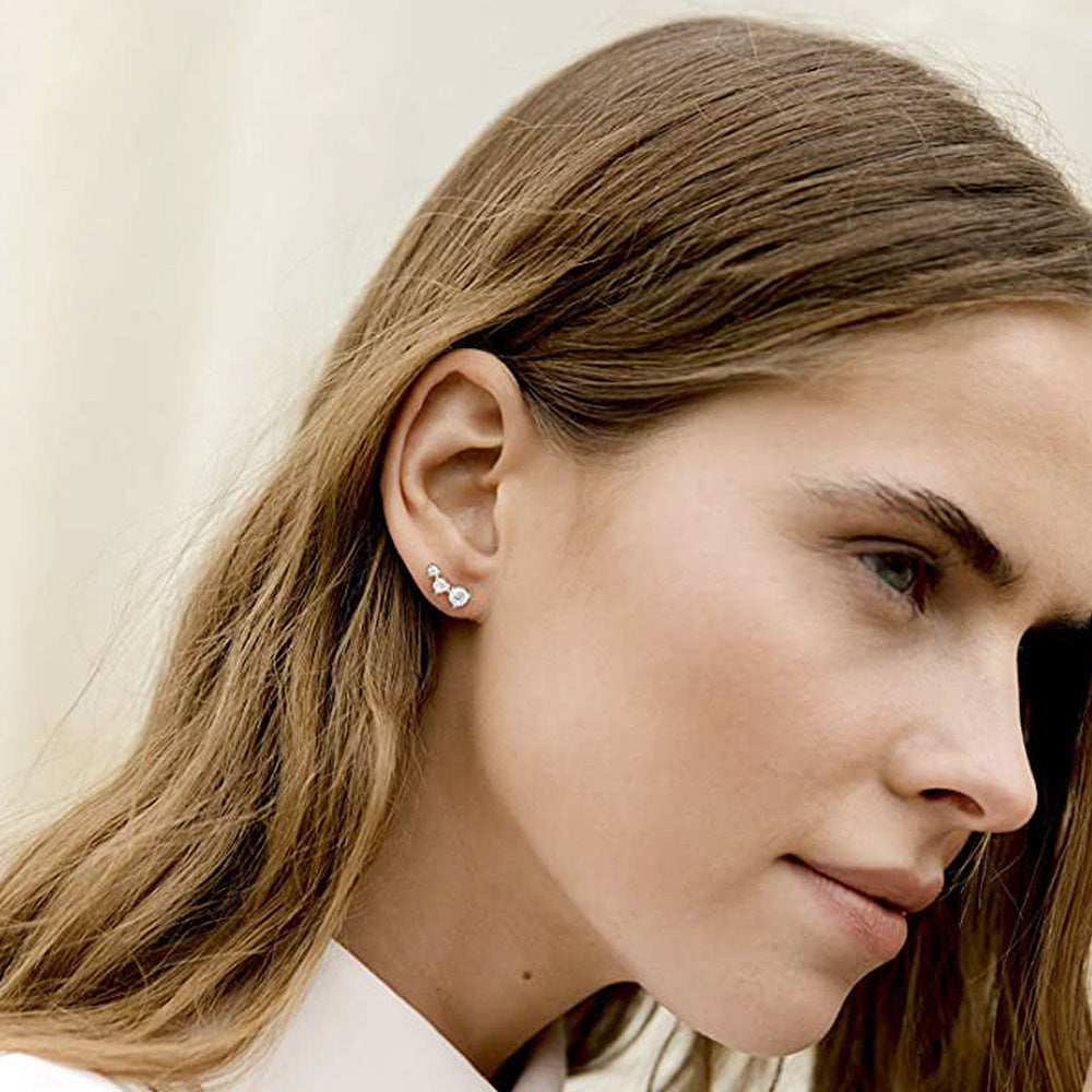 Simple Curved Sparkling Zircon Stud Earrings With Pave-set Stones