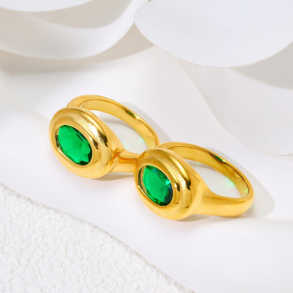Retro Oval Green Zircon Titanium Steel Ring