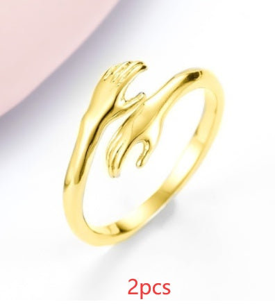 Diamond Ring Alloy Simple Hands Hug Ring Opening Adjustable Jewelry