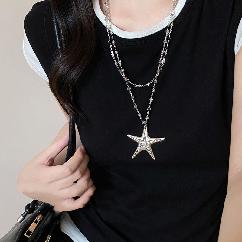 Double-layer Stacked Starfish Pendant Necklace For Women