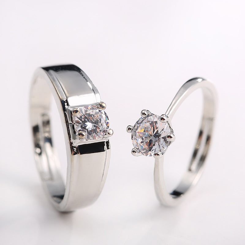 Silver Diamond Ring Simulation Women's Ring Moissanite Couple Couple Rings SATINE Six-claw