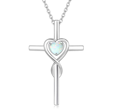 Cute Necklace With Twelve Birthstone Cross And Heart Pendant