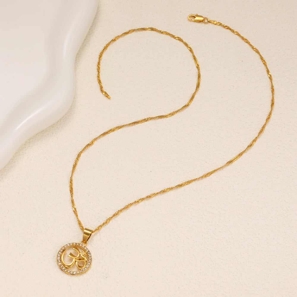 1pcs Fashionable Inlaid Circular Pendant Necklace, Personalized Symbol Yoga Necklace, Suitable For Women's Daily Holiday Wear