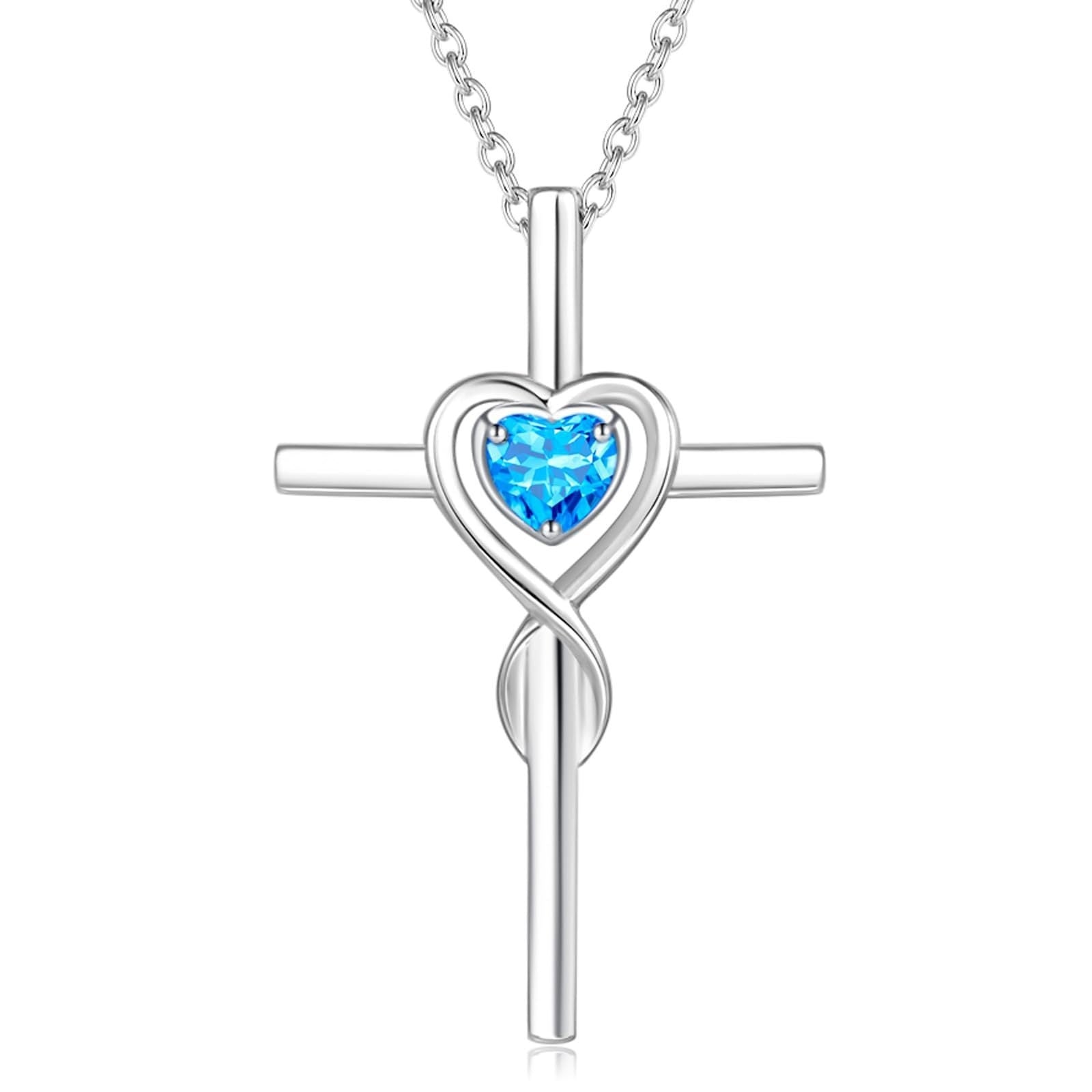 Cute Necklace With Twelve Birthstone Cross And Heart Pendant