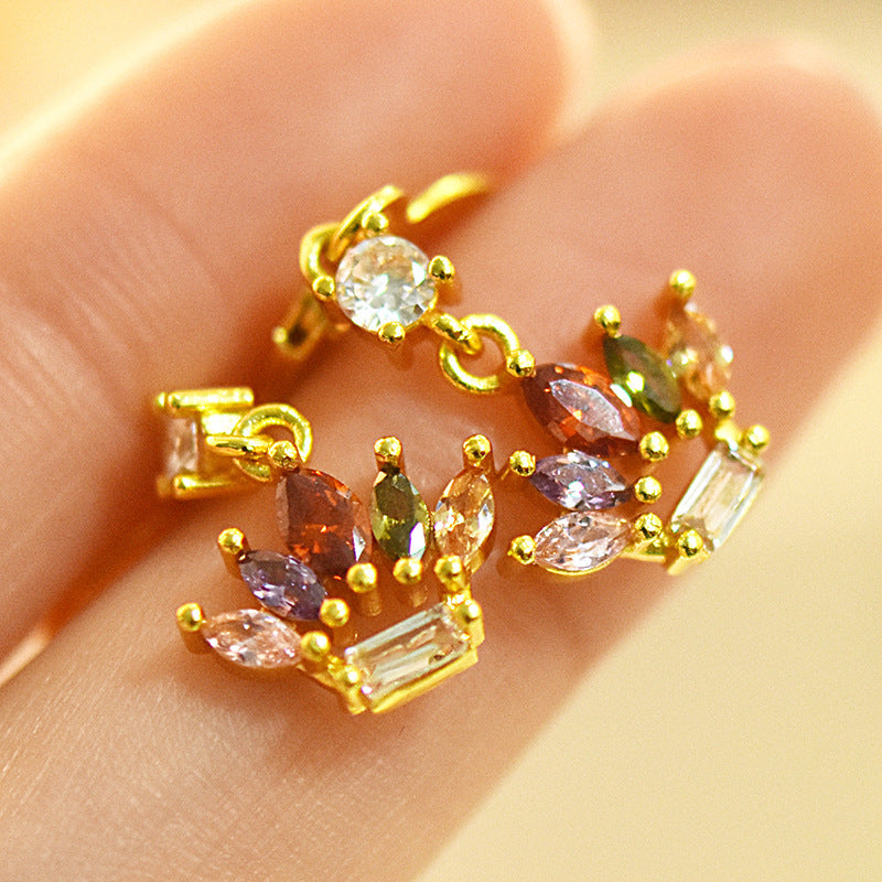 18k Gold-plated Crown Earrings With Colored Gemstones