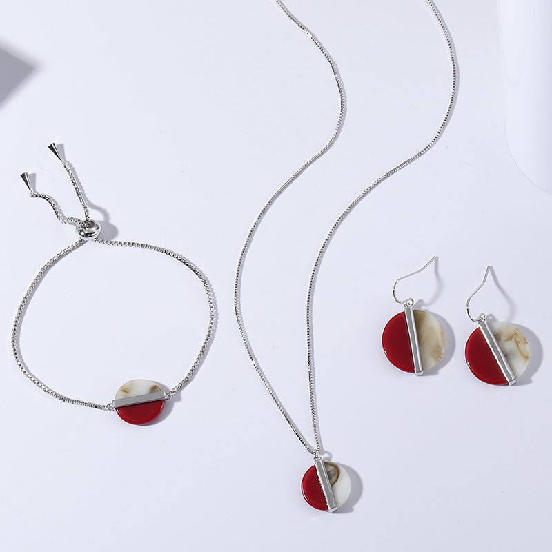 Geometric Inlaid Semi-precious Stone Two-tone Earrings