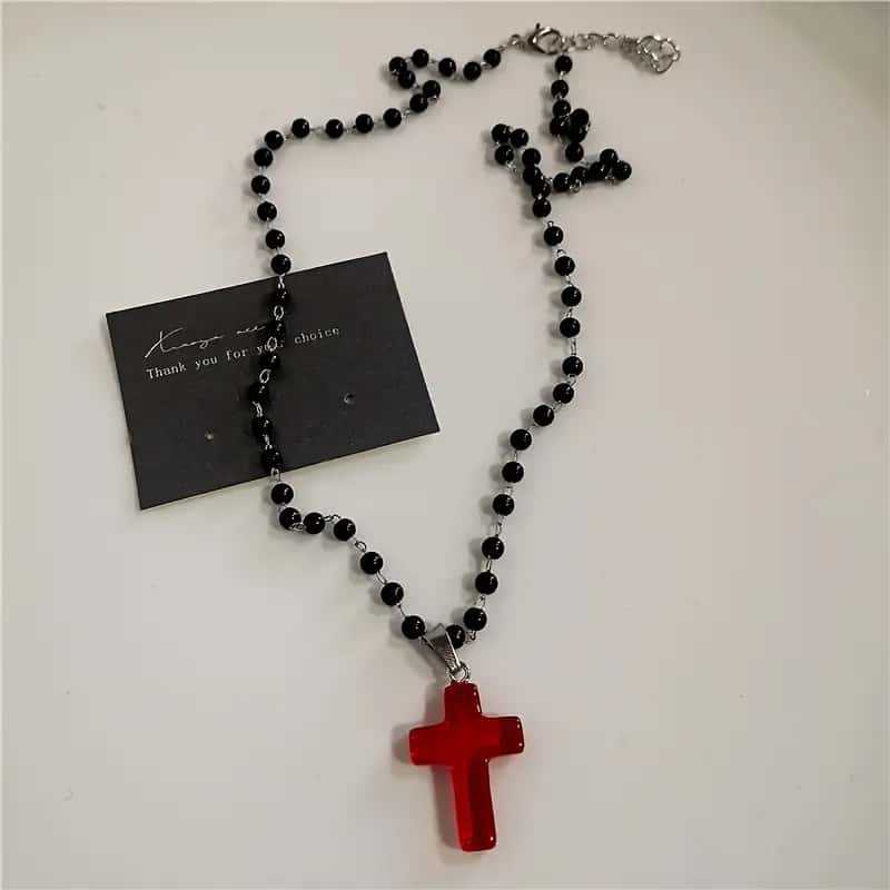 Red Heart Thorn Cross Necklace Hip-Hop Punk Style