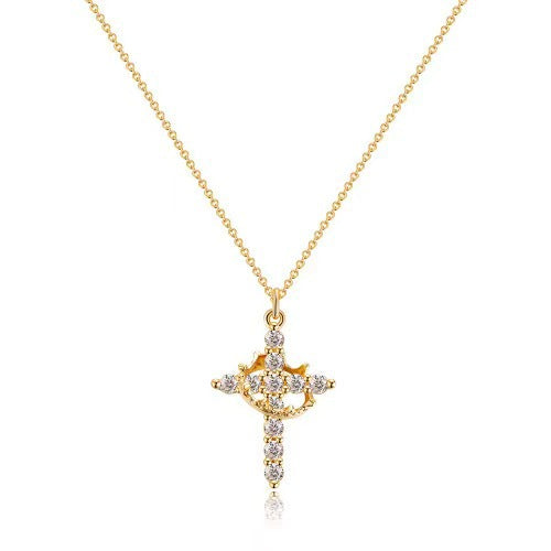 Cross Full Diamond Necklace Crown Rotatable